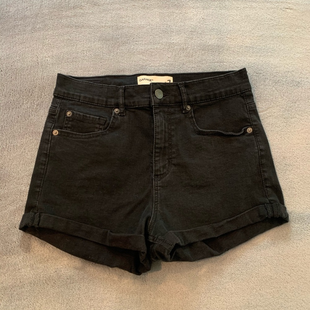 GARAGE black high rise jean shorts